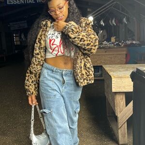 Leopard Print Faux Fur Jacket